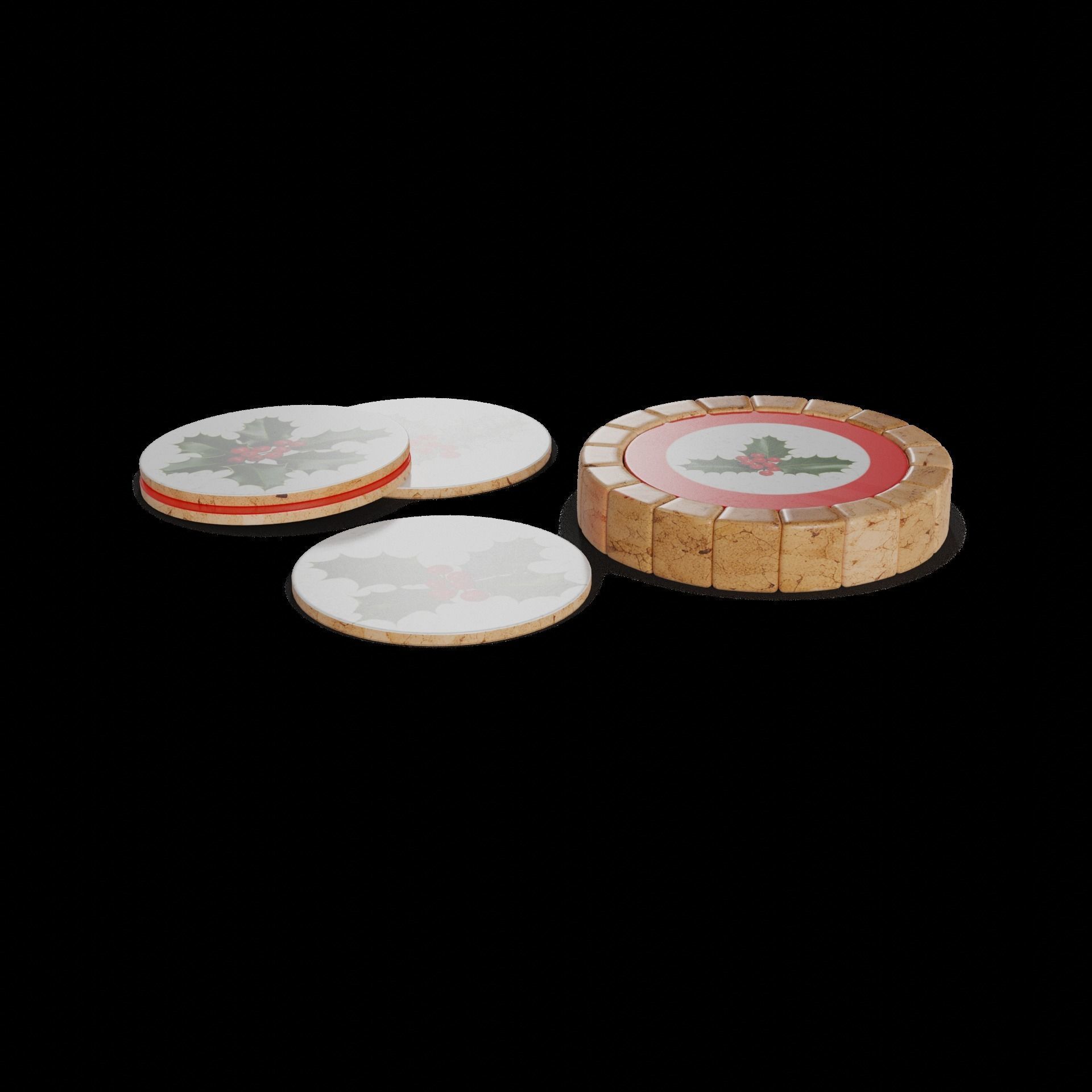 Festive accessories Christmas Coasters Low-poly 3D model_1