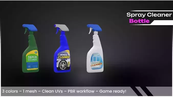 Spray Cleaner Bottle for Unreal and Game Ready Low-poly 3D model