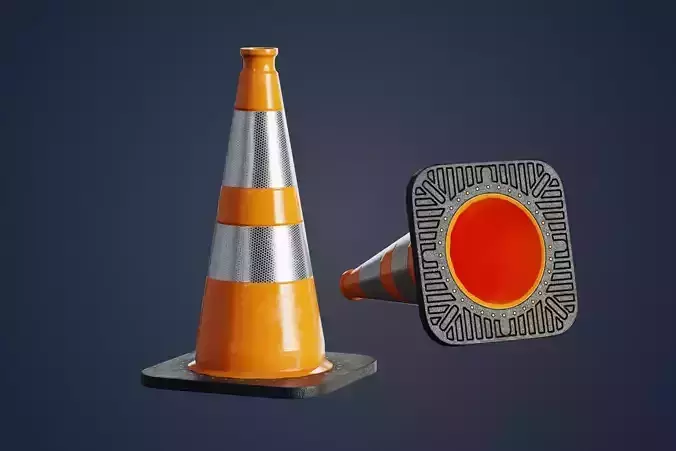 Orange traffic cone with reflector PBR Game-Ready