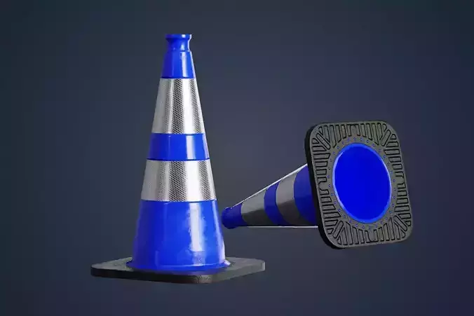 Blue traffic cone with reflector PBR Game-Ready