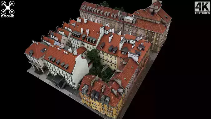 old town classic buildings drone air photogrammetry Low-poly 3D model