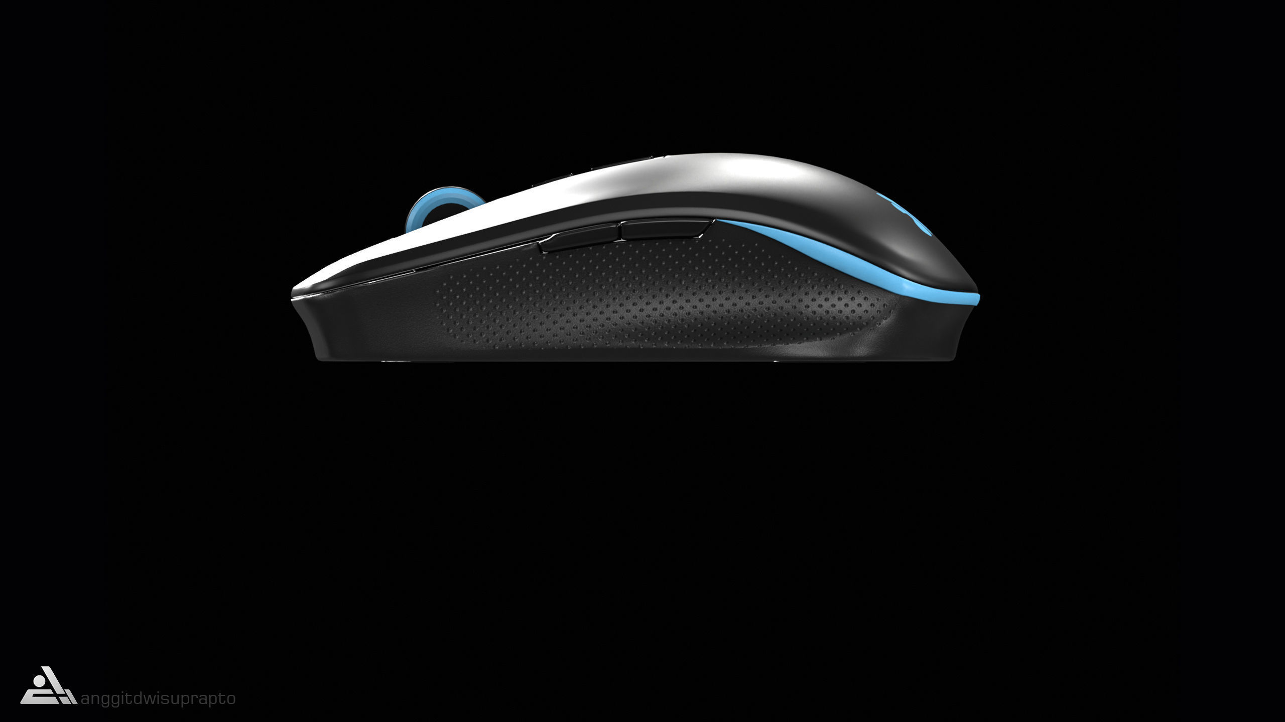 Electronic devices Wireless Mouse Black Blue Code 030 Low-poly 3D model_8