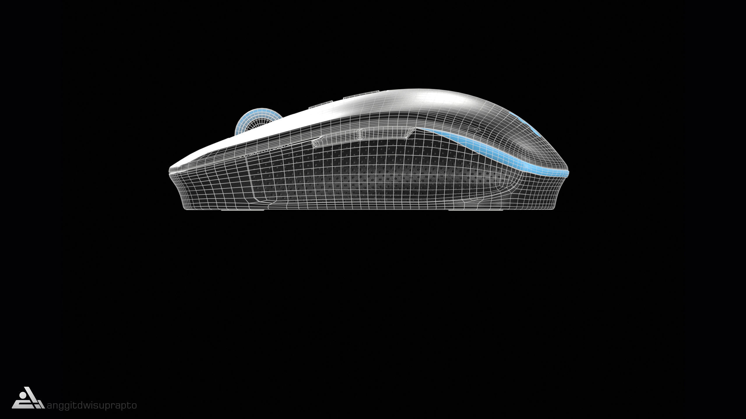 Electronic devices Wireless Mouse Black Blue Code 030 Low-poly 3D model_21