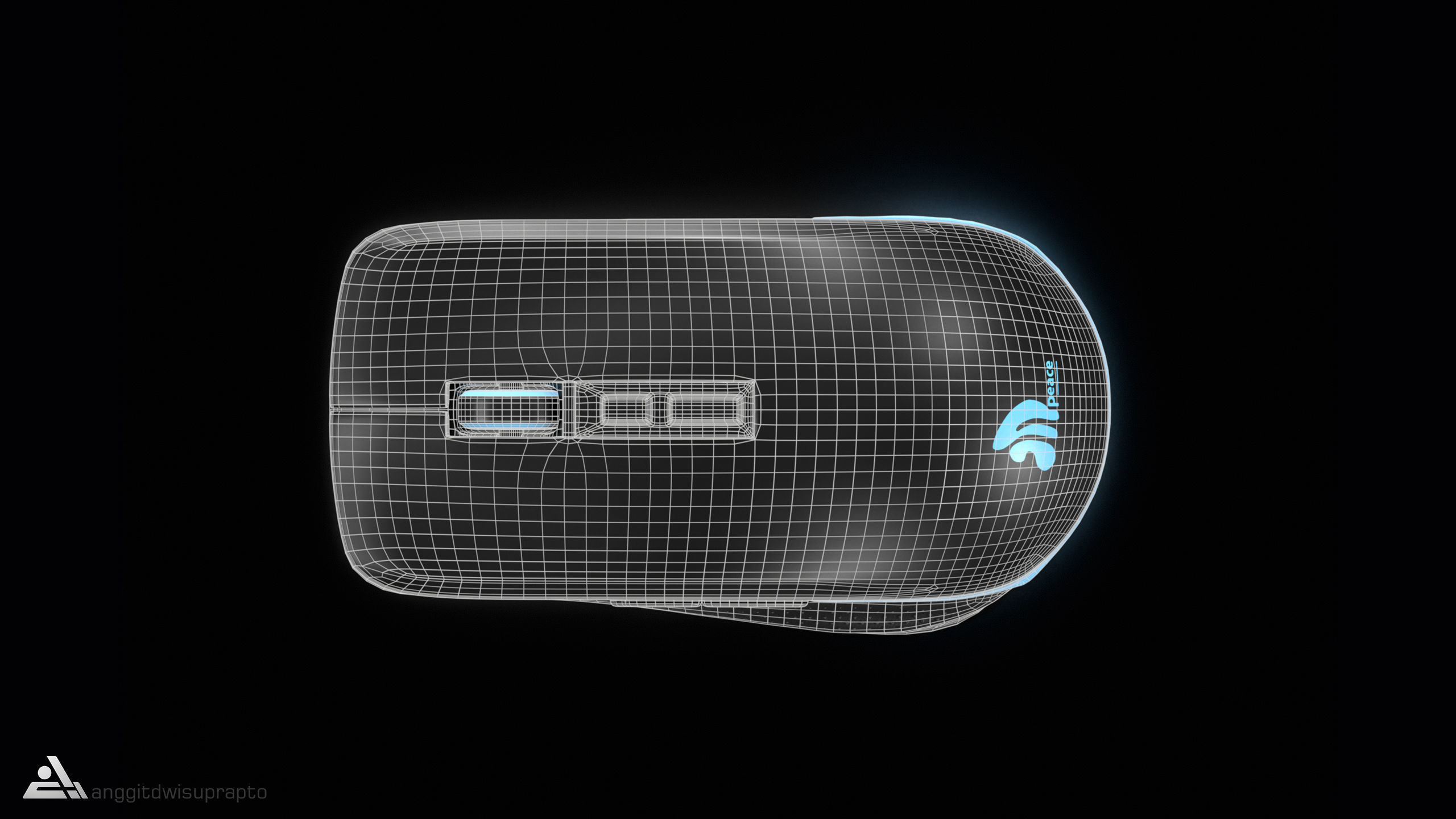 Electronic devices Wireless Mouse Black Blue Code 030 Low-poly 3D model_15