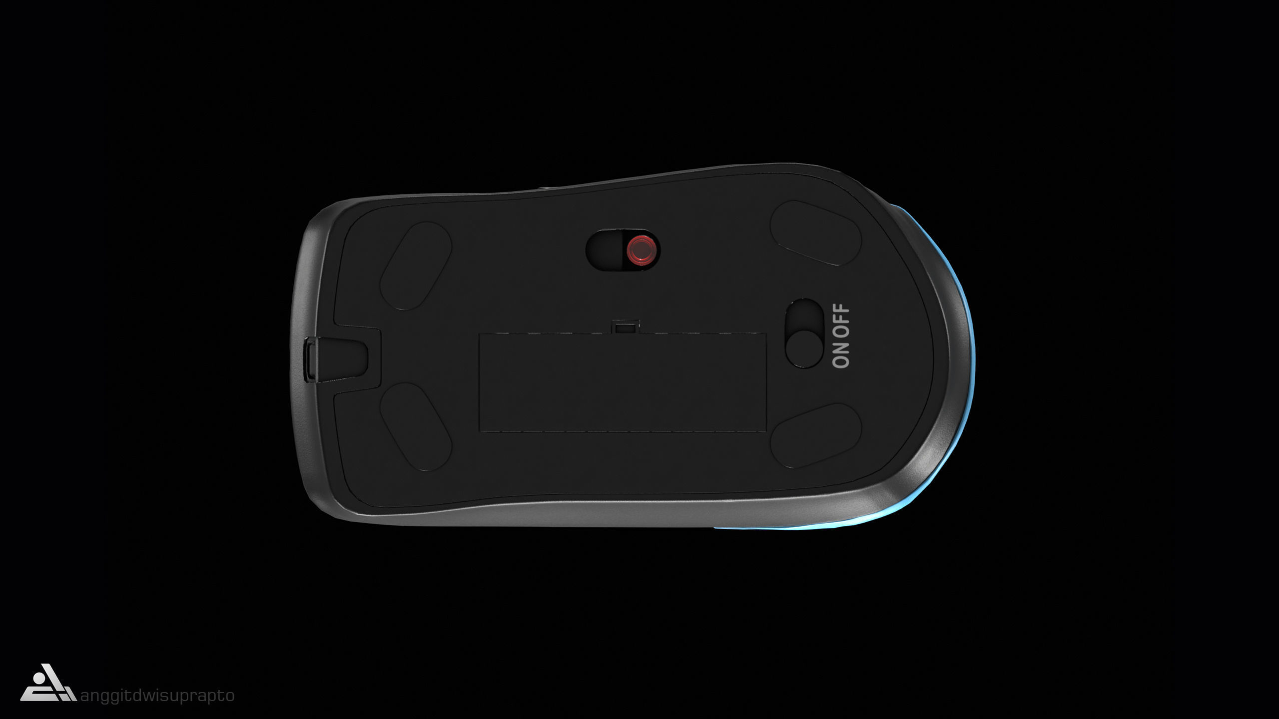 Electronic devices Wireless Mouse Black Blue Code 030 Low-poly 3D model_9