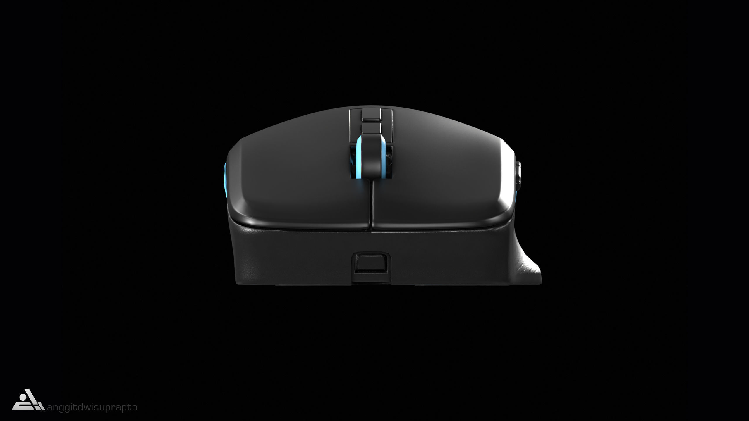 Electronic devices Wireless Mouse Black Blue Code 030 Low-poly 3D model_6