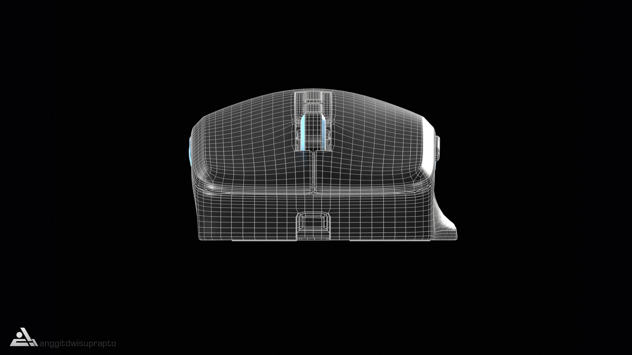 Electronic devices Wireless Mouse Black Blue Code 030 Low-poly 3D model_17