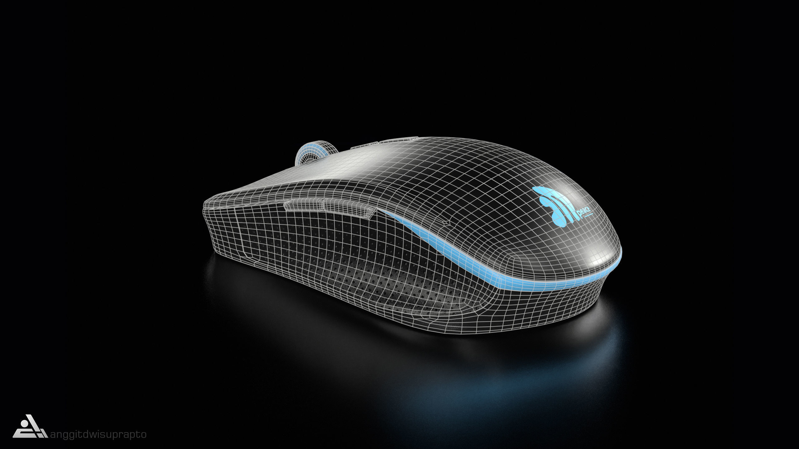 Electronic devices Wireless Mouse Black Blue Code 030 Low-poly 3D model_13
