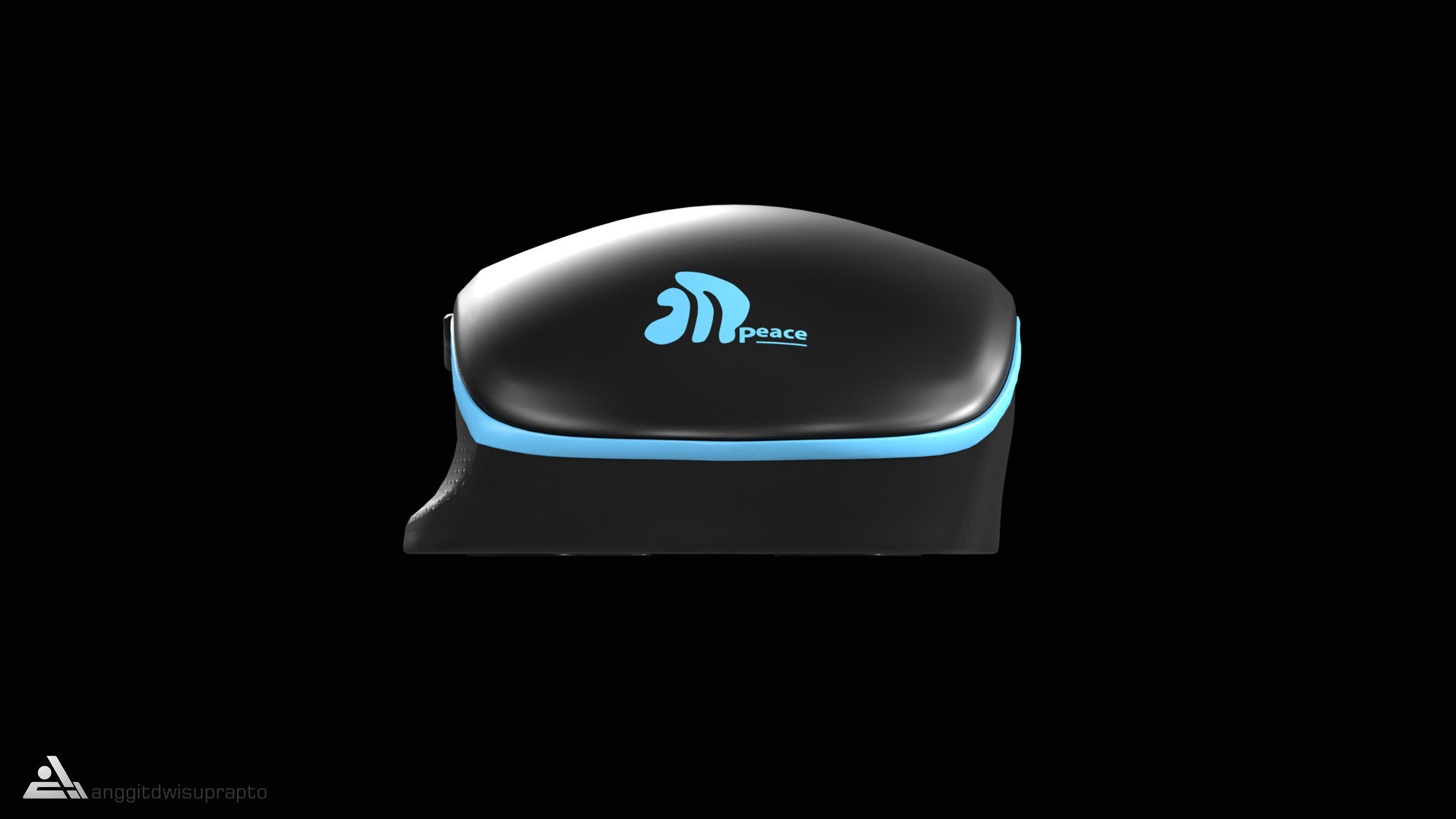 Electronic devices Wireless Mouse Black Blue Code 030 Low-poly 3D model_7