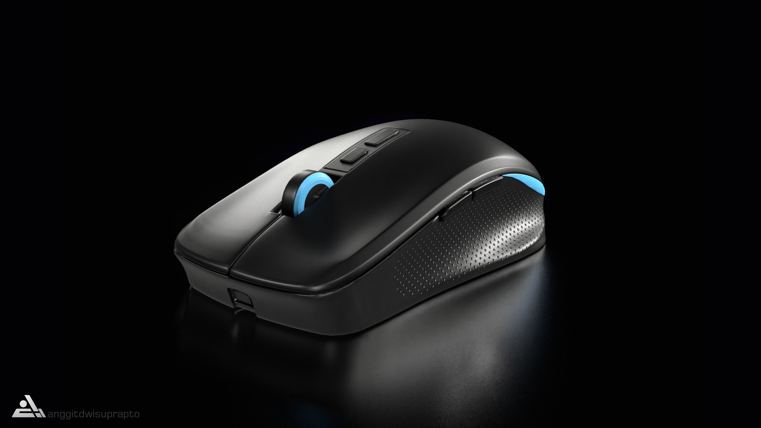 Electronic devices Wireless Mouse Black Blue Code 030 Low-poly 3D model_2