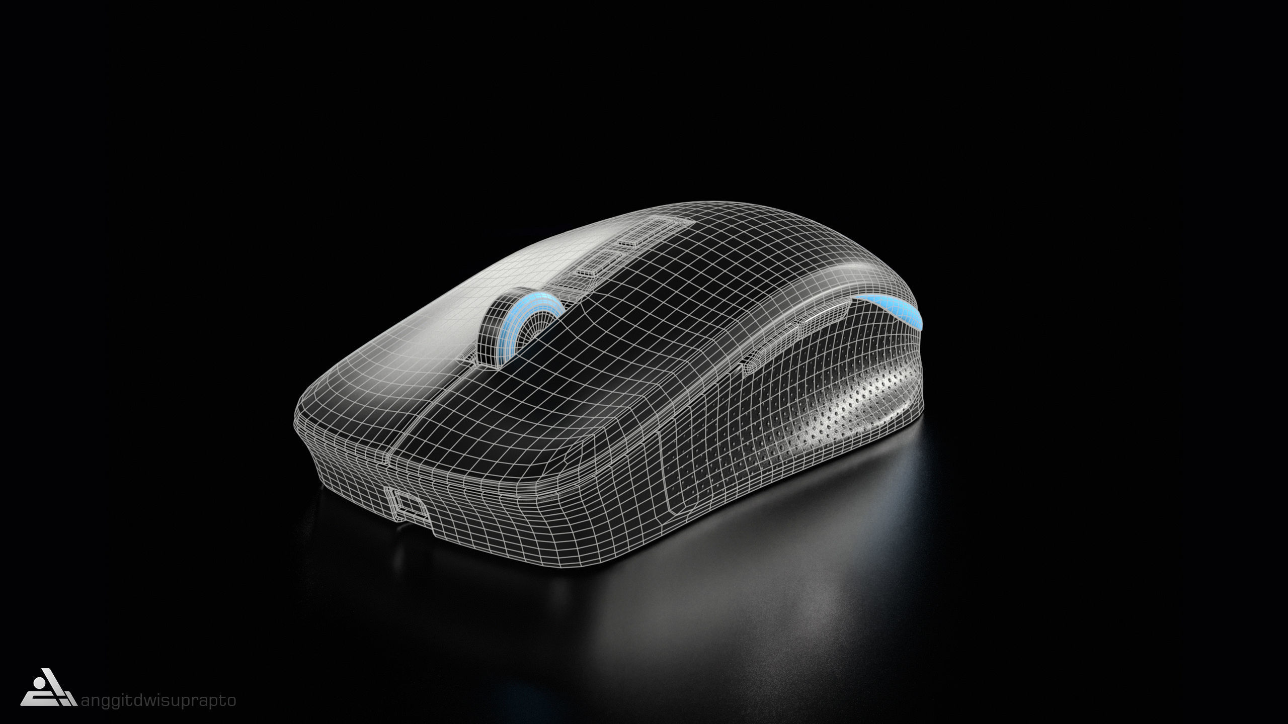 Electronic devices Wireless Mouse Black Blue Code 030 Low-poly 3D model_10