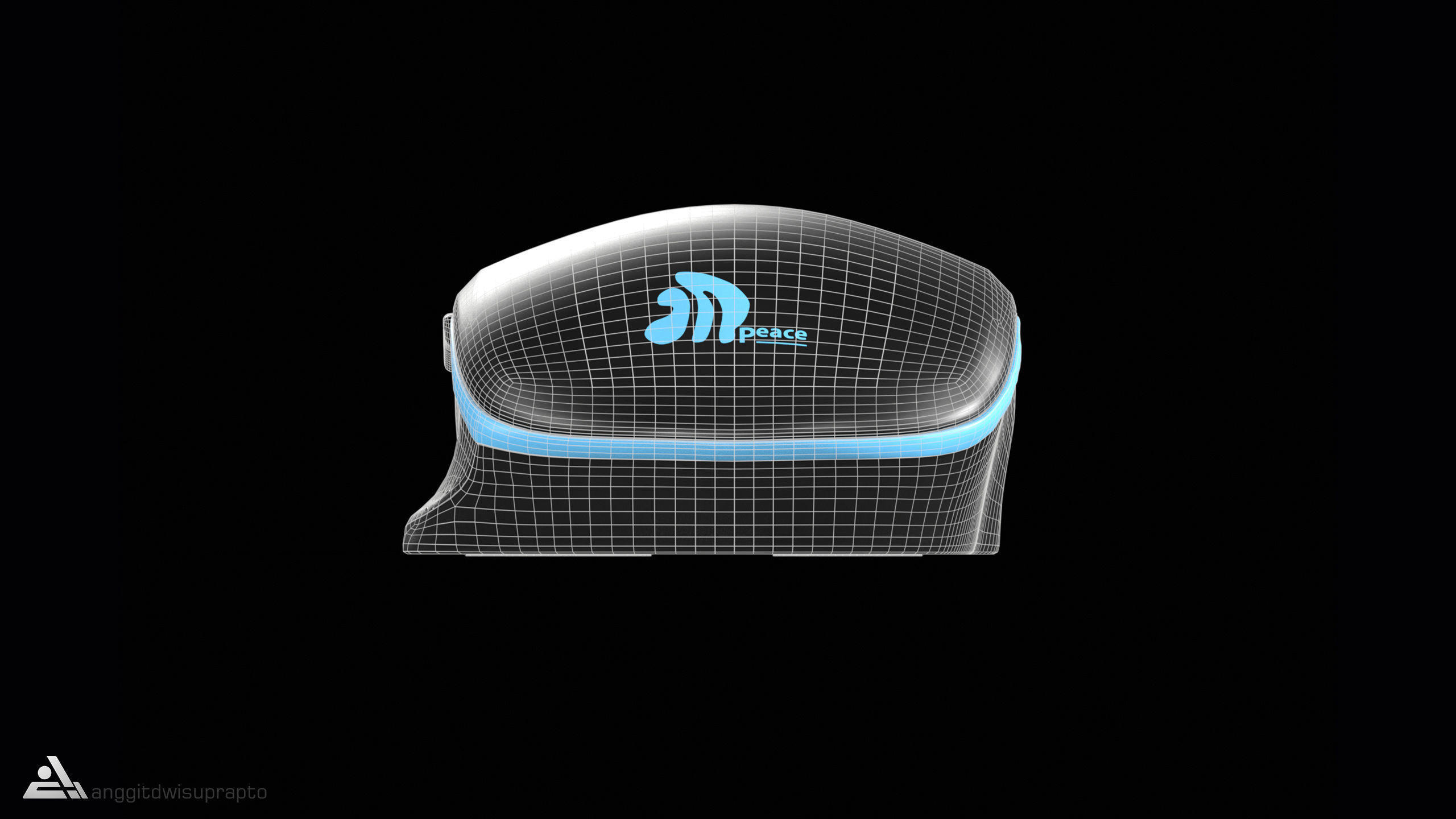 Electronic devices Wireless Mouse Black Blue Code 030 Low-poly 3D model_16