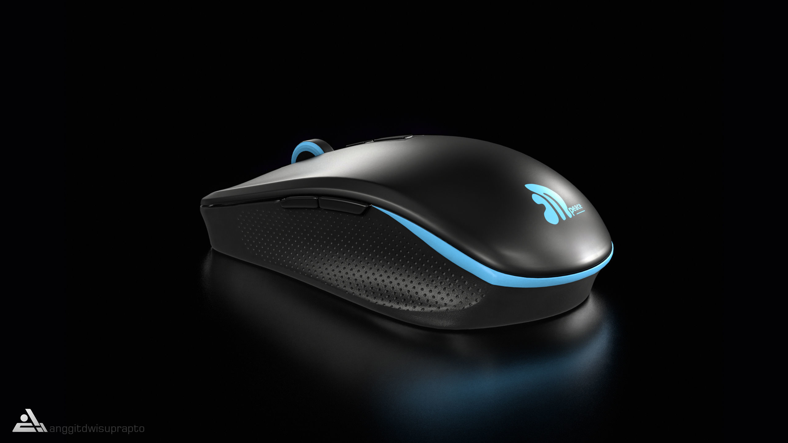 Electronic devices Wireless Mouse Black Blue Code 030 Low-poly 3D model_4