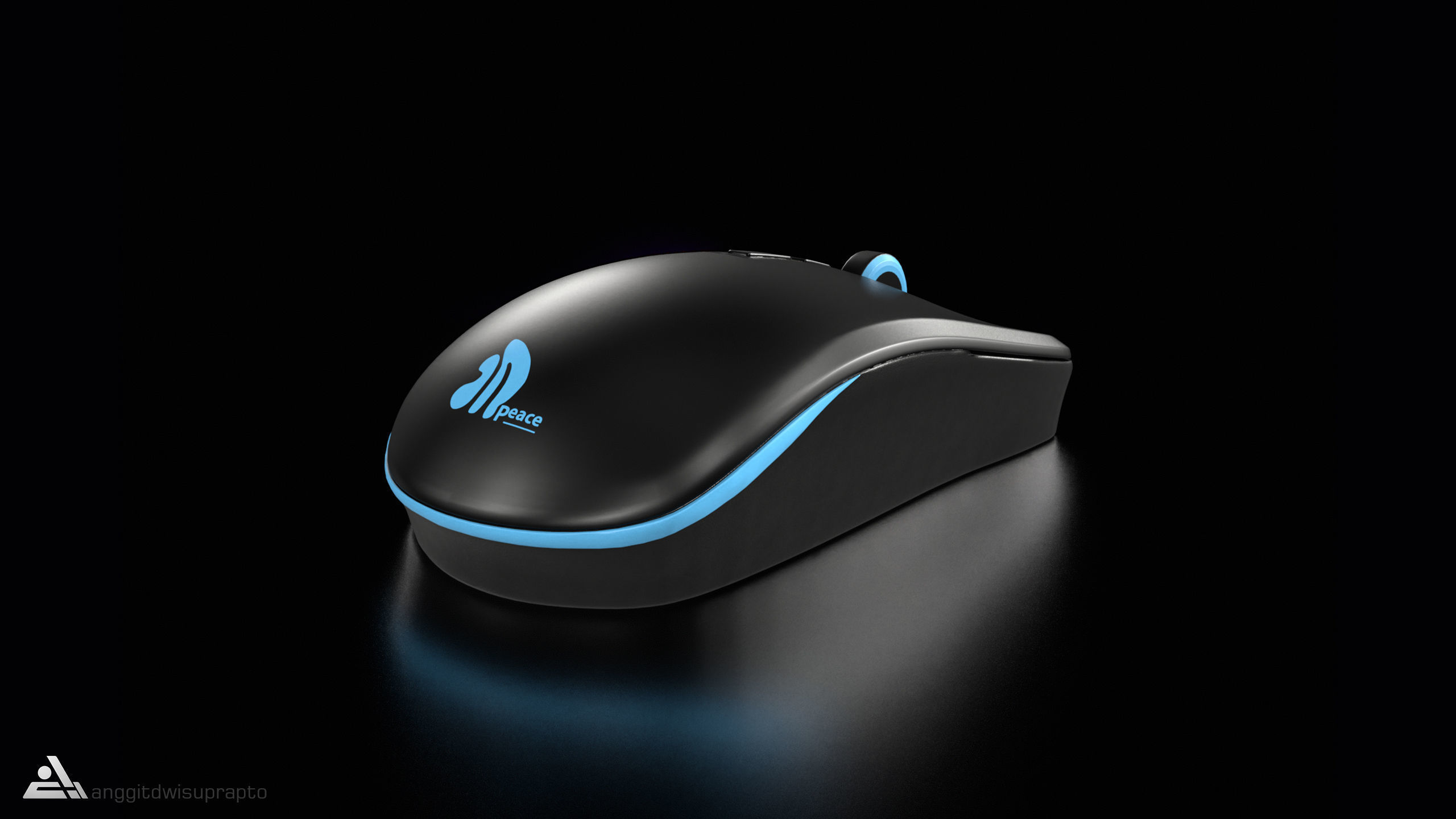Electronic devices Wireless Mouse Black Blue Code 030 Low-poly 3D model_5