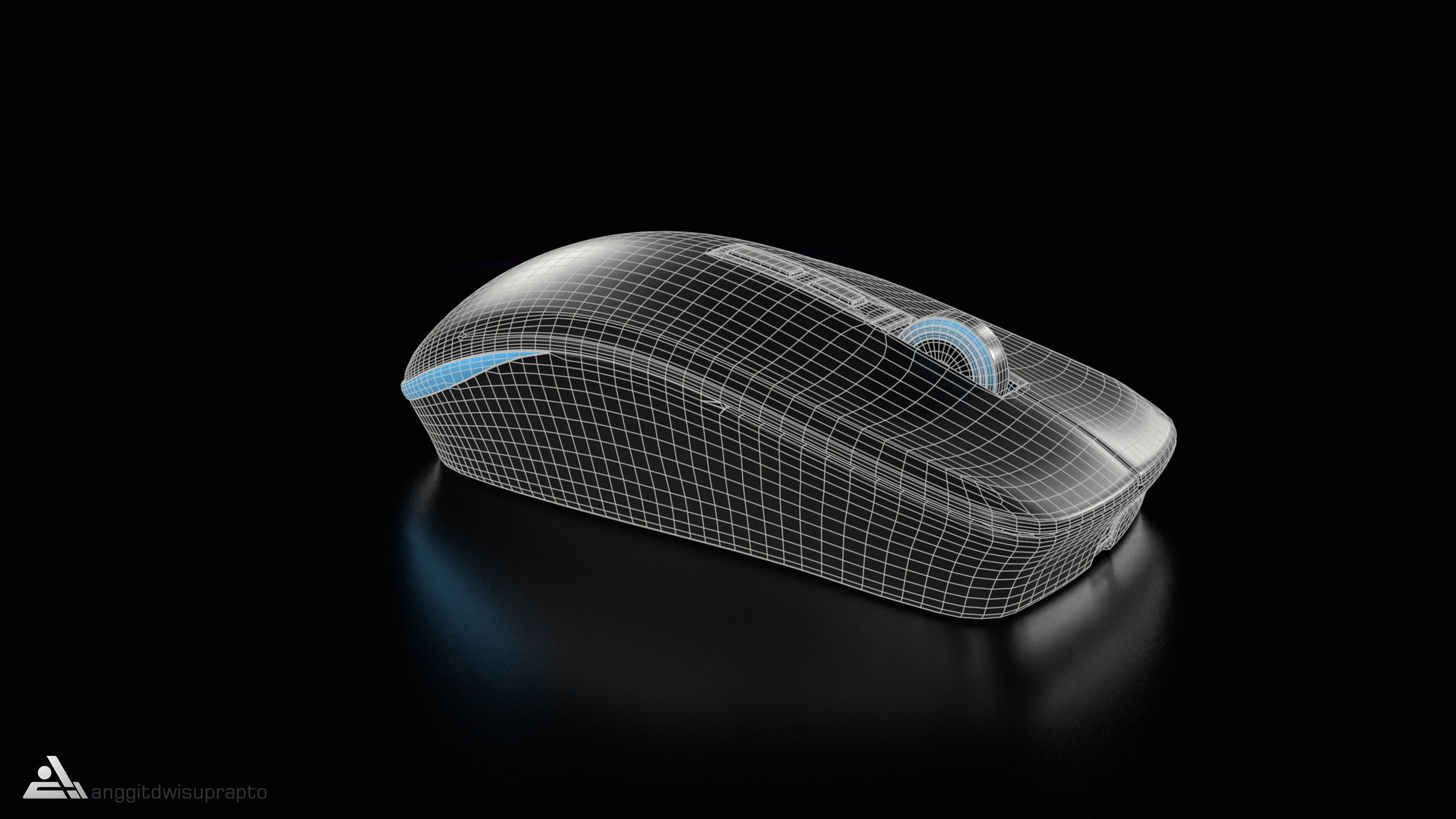 Electronic devices Wireless Mouse Black Blue Code 030 Low-poly 3D model_12