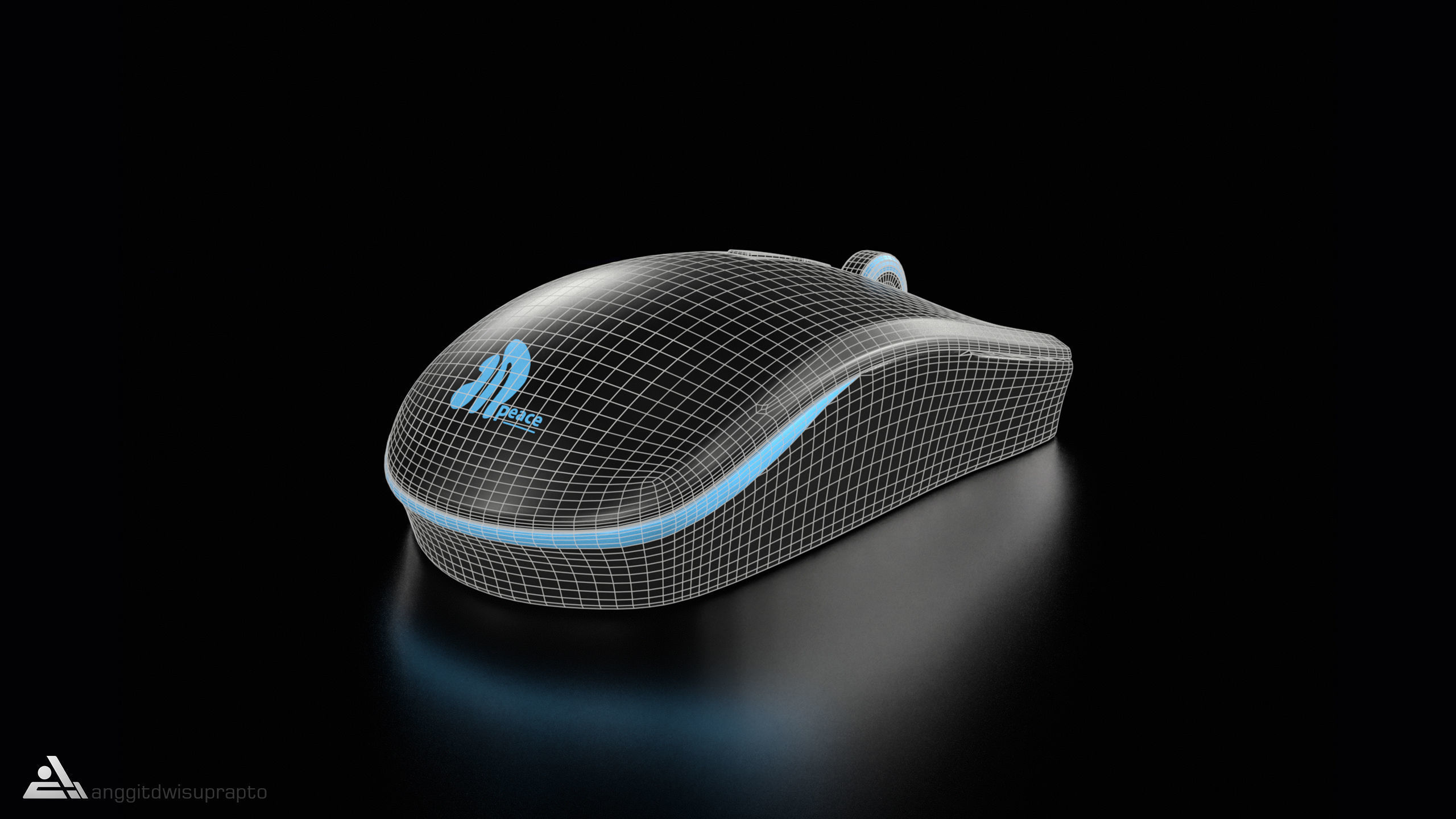 Electronic devices Wireless Mouse Black Blue Code 030 Low-poly 3D model_14