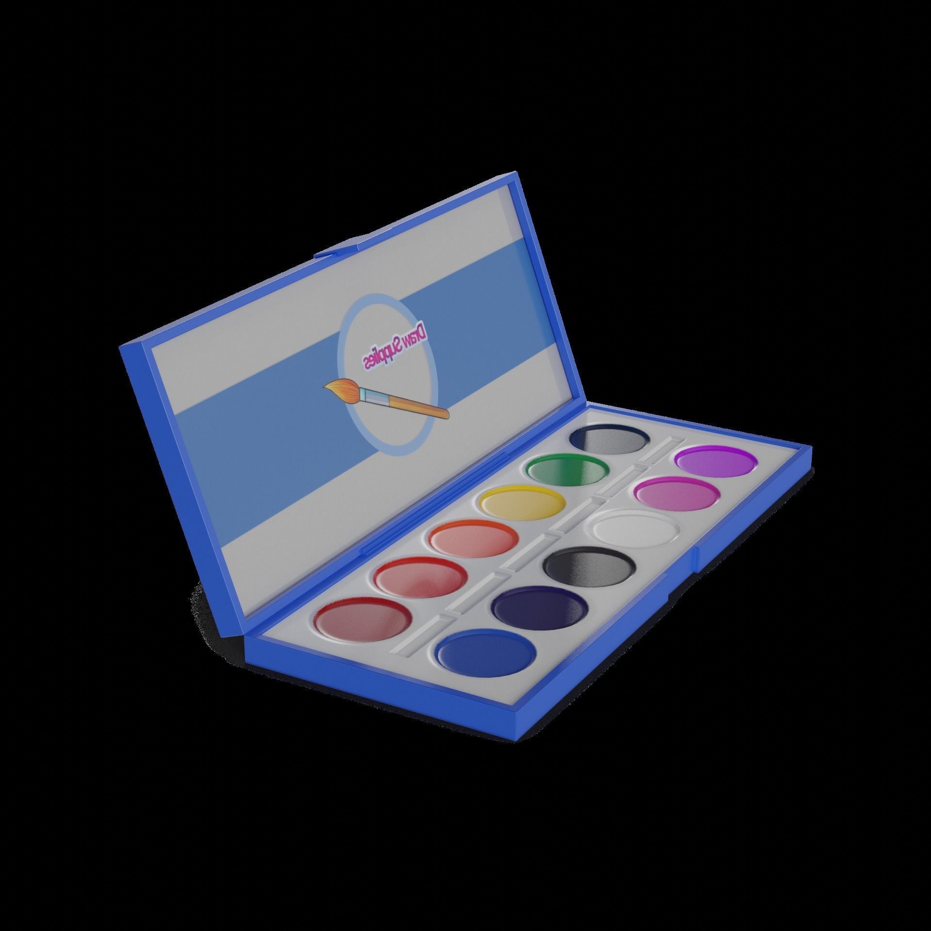 Art and drawing supplies Watercolor Paint Set Low-poly 3D model_1