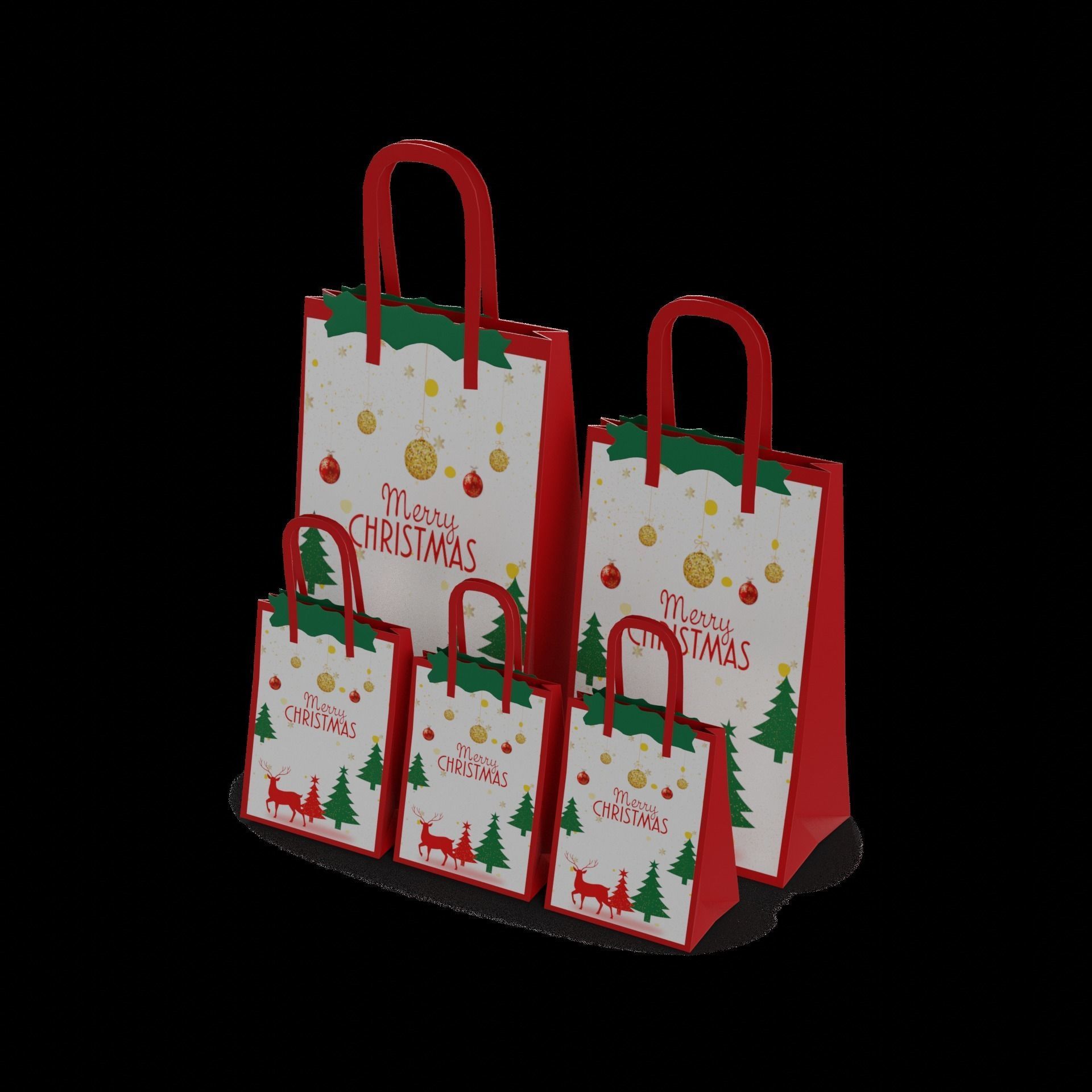 Gift Packaging Christmas Gift Bag Set Low-poly 3D model_1