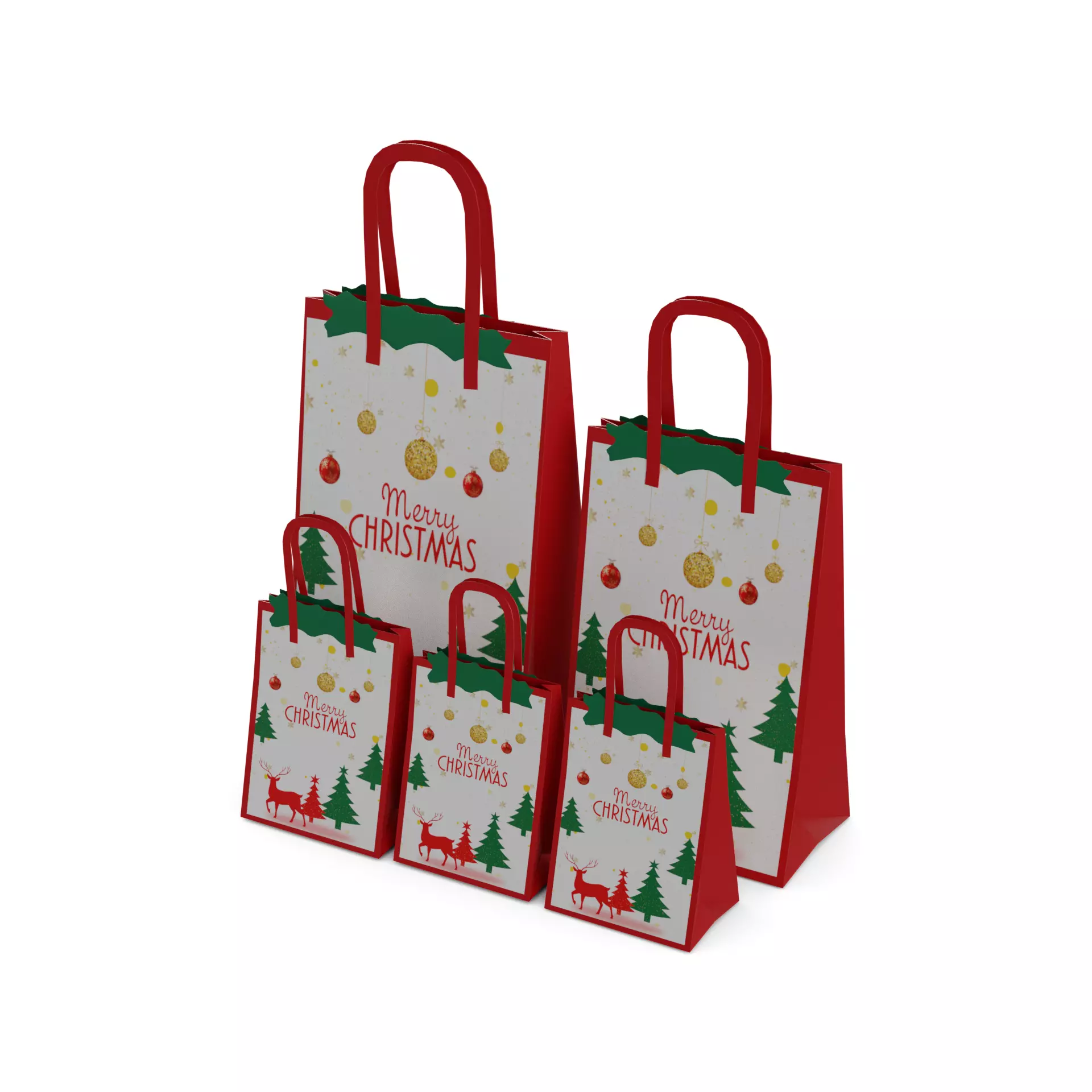 Gift Packaging Christmas Gift Bag Set Low-poly 3D model_0