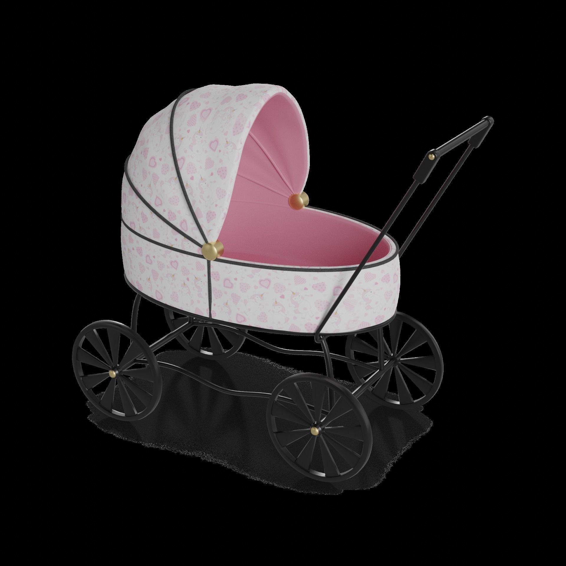 Dolls and their accessories Doll Carriage 3D model_1