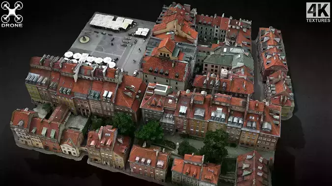 old town buidlings drone air photogrammetry Low-poly 3D model