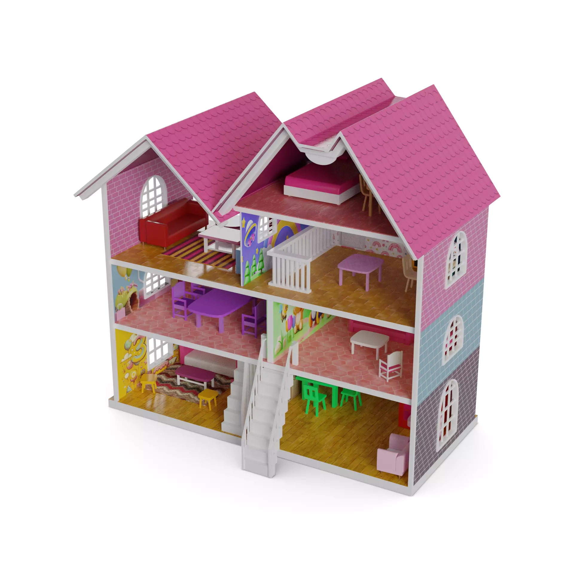 Cars and action games Dollhouse Playset 3D model_0