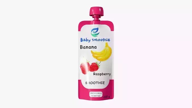 Banana Raspberry Baby Smoothie Pouch  Realistic PBR 3D Model