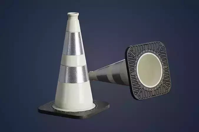 White traffic cone with reflector PBR Game-Ready