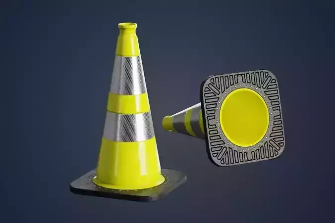 Yellow traffic cone with reflector PBR Game-Ready