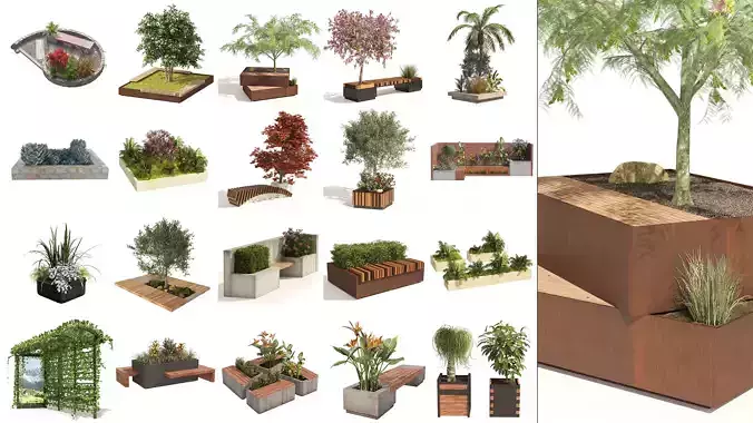 Contemporary Park and Plaza Furnishings 3D Model Collection
