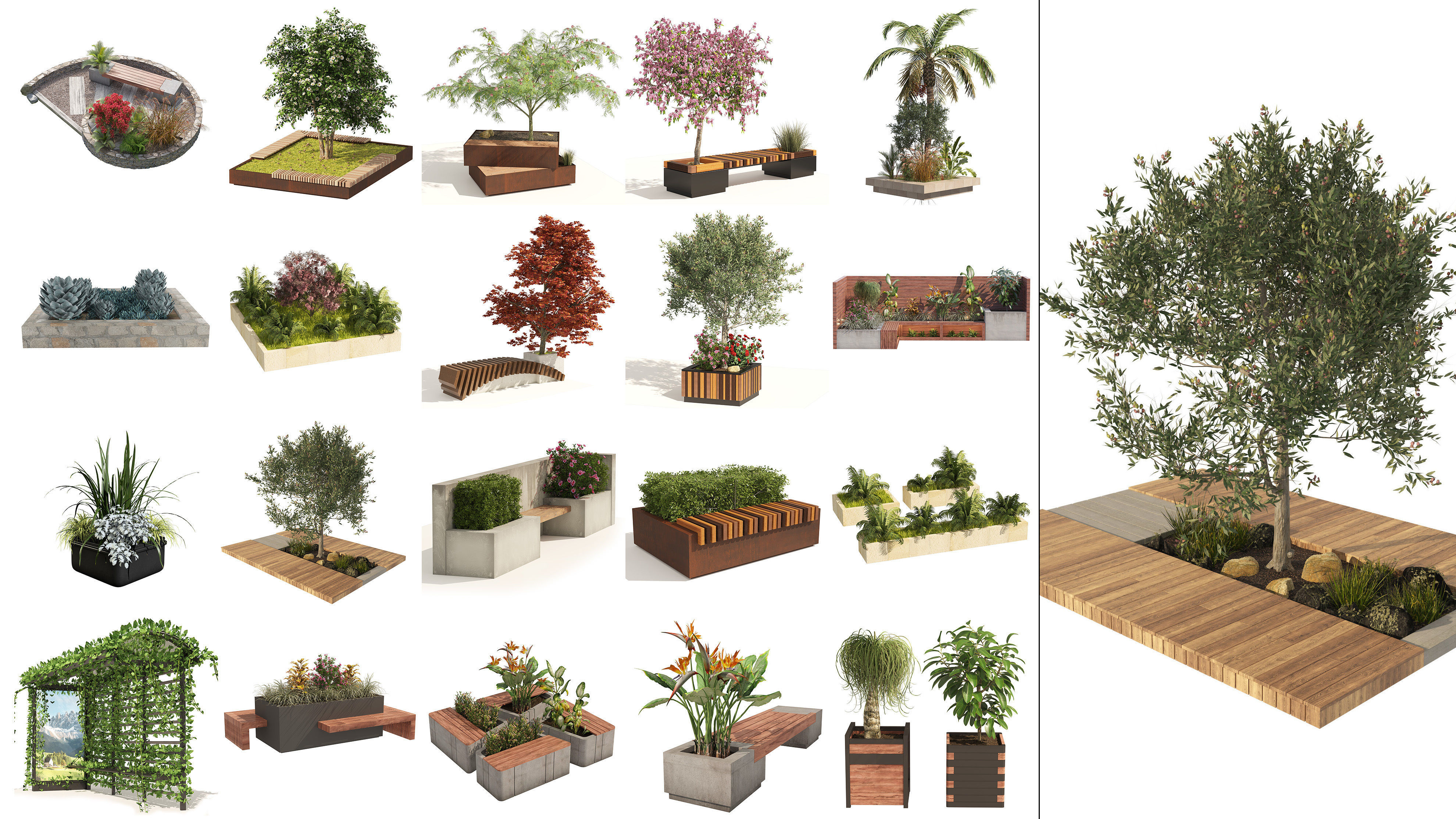 Contemporary Park and Plaza Furnishings 3D Model Collection_6