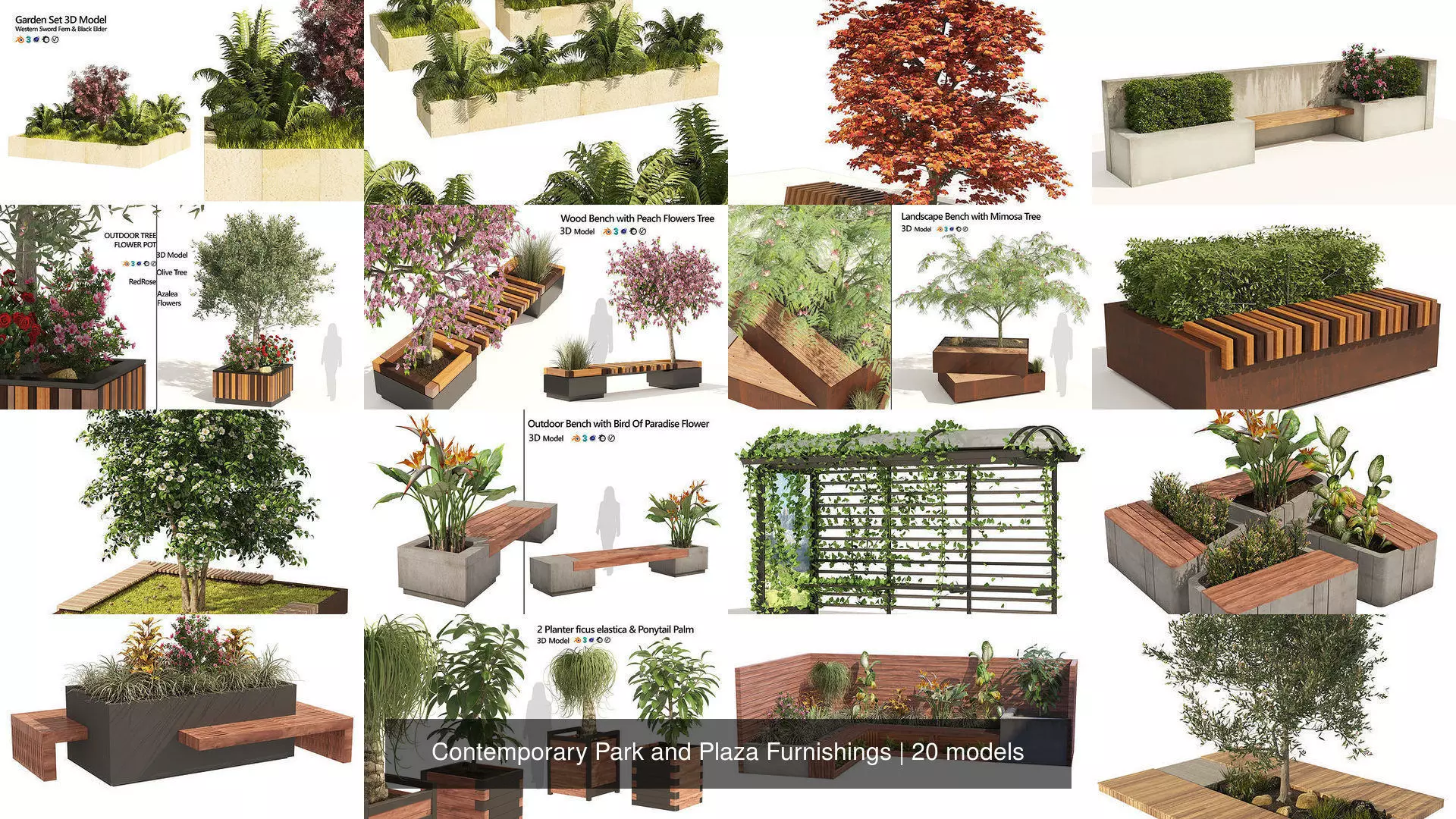 Contemporary Park and Plaza Furnishings 3D Model Collection_3