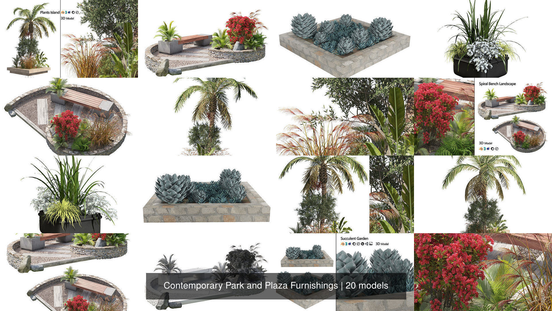 Contemporary Park and Plaza Furnishings 3D Model Collection_4