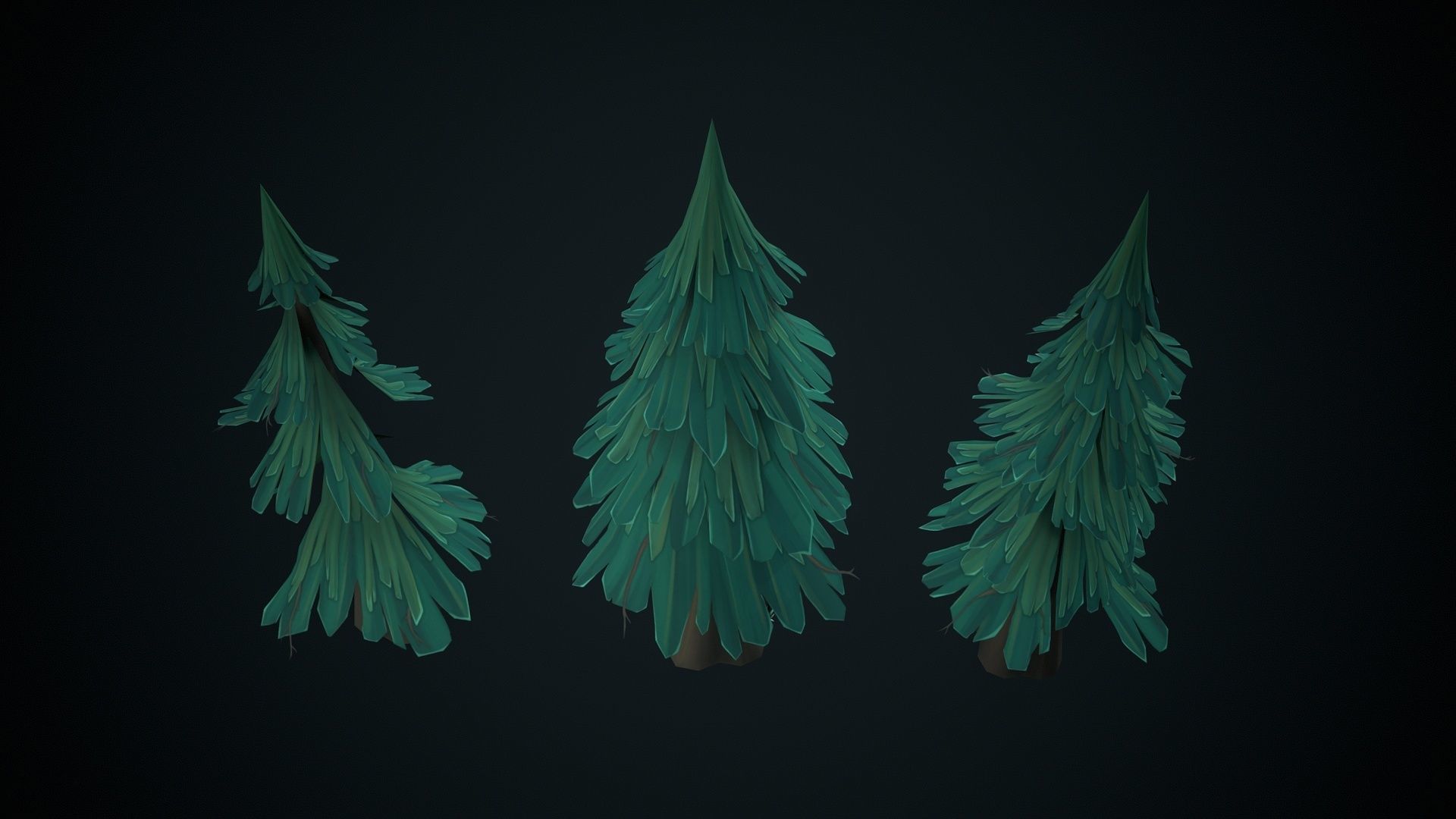 Stylized pine Low-poly 3D model_6