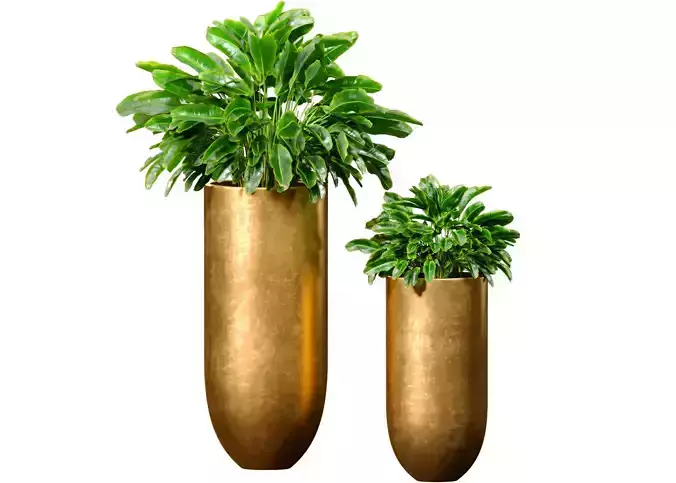Decorative fern in a Floor vase planters urn gold Art Deco style