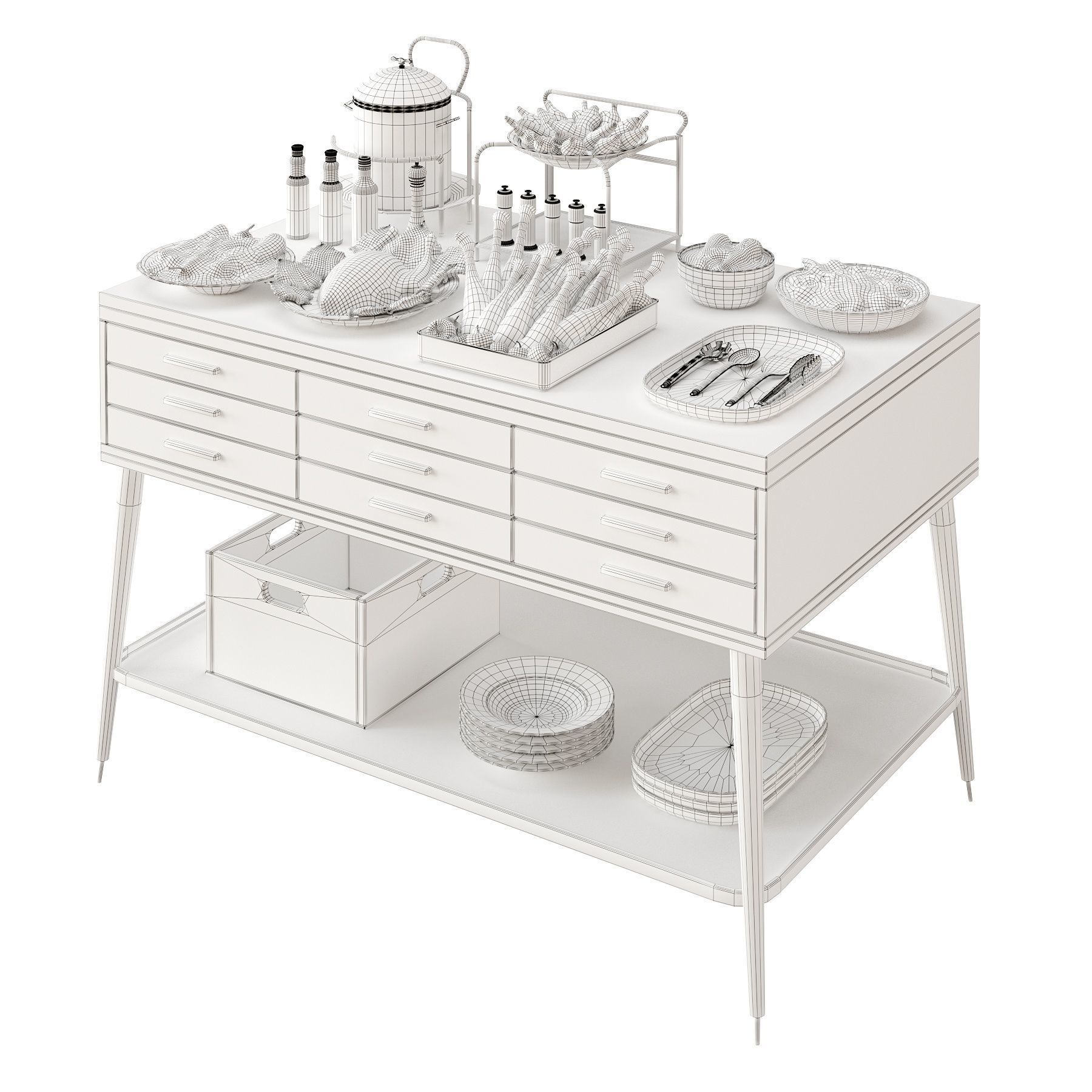 Food Serving Table with Poultry Dishes Low-poly 3D model_4