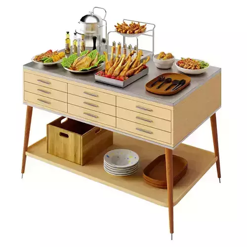 Food Serving Table with Poultry Dishes Low-poly 3D model