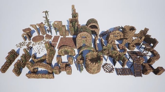 Modular Lost Ruins Kit Low-poly 3D model