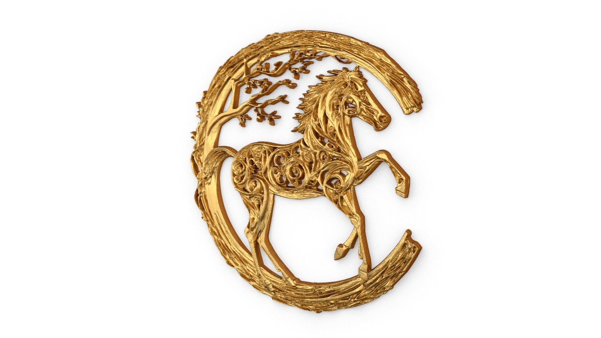 decor set wall panel horse relief mural CNC 10 3D print model_2