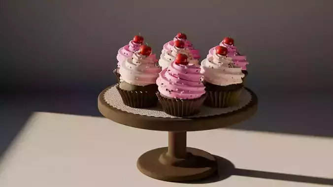 Cupcakes with Pink and White Cream Star Sprinkles and Cherry