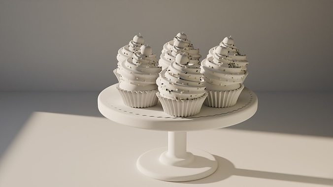 Cupcakes with Pink and White Cream Star Sprinkles and Cherry 3D model 4