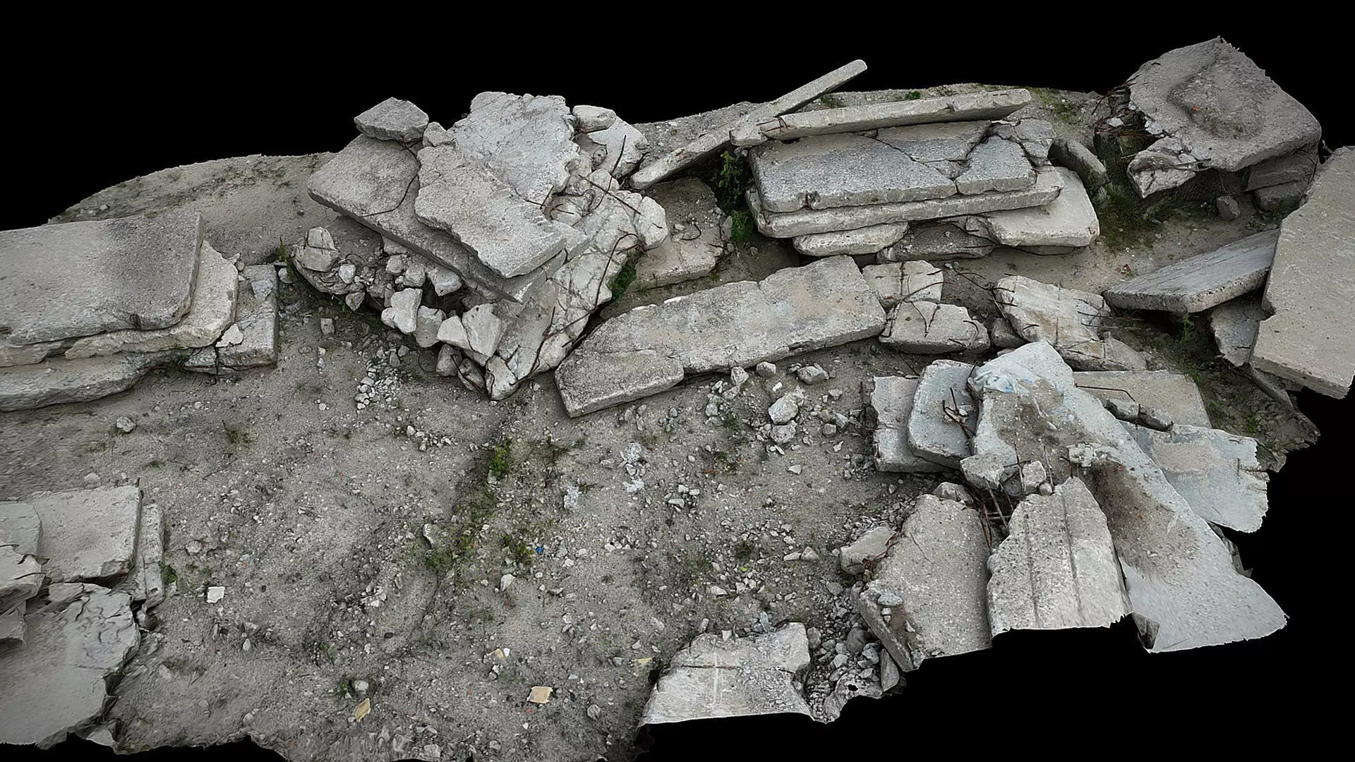 concrete slabs ruins debris terrain photogrammetry  Low-poly 3D model_0