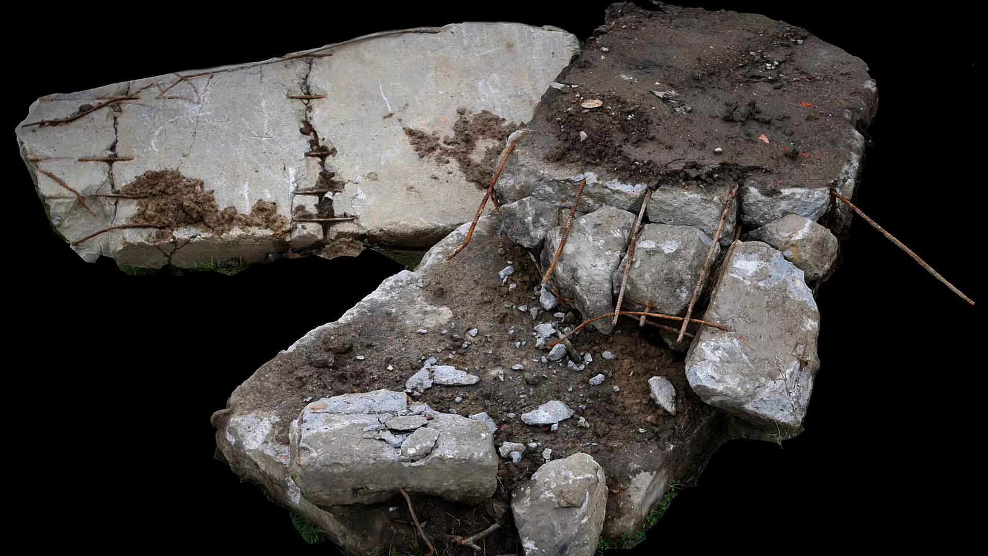 concrete destroyed house ruins debris slabs photogrammetry Low-poly 3D model_0