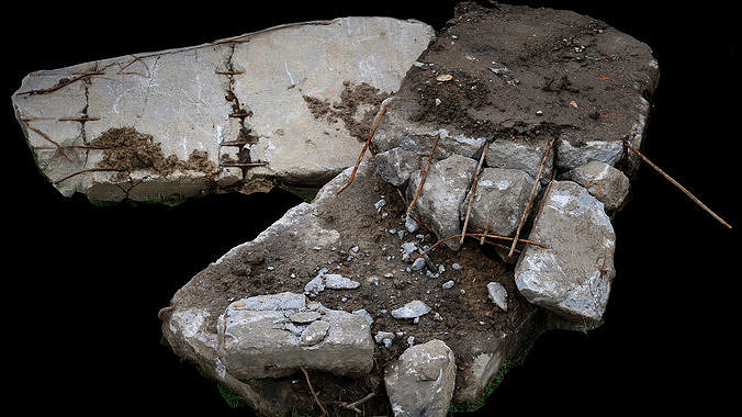 concrete destroyed house ruins debris slabs photogrammetry Low-poly 3D model
