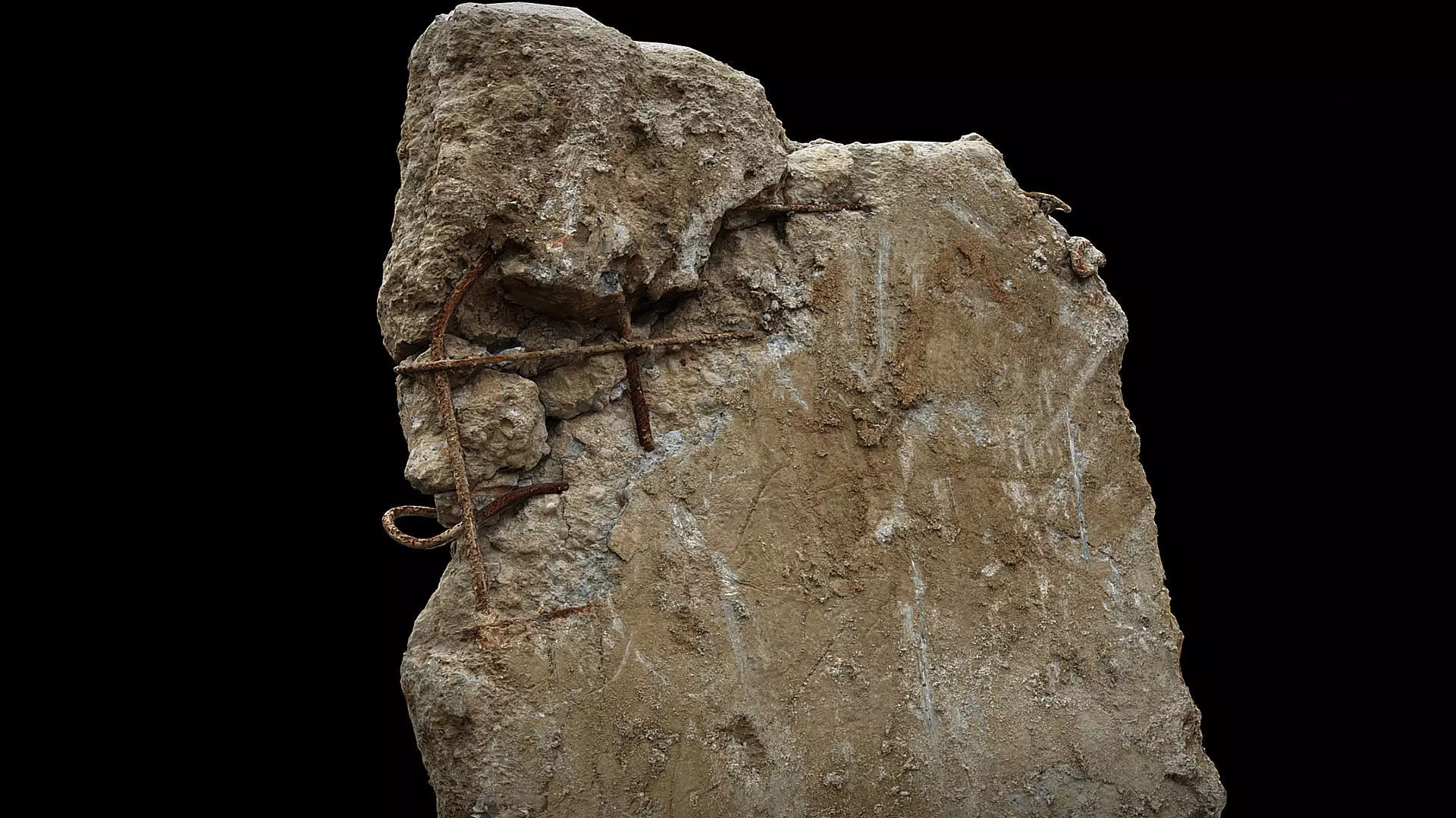 broken concrete slab ruins debris rods photogrammetry 3D model_0