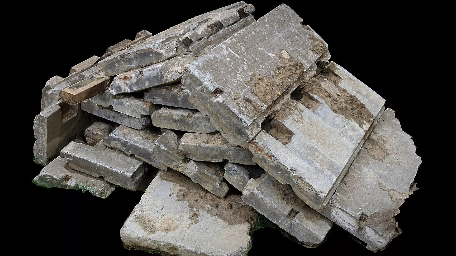 construction-site concrete slabs pile photogrammetry Low-poly 3D model_0