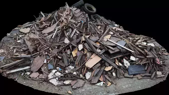 wood debris pile destroyed house photogrammetry
