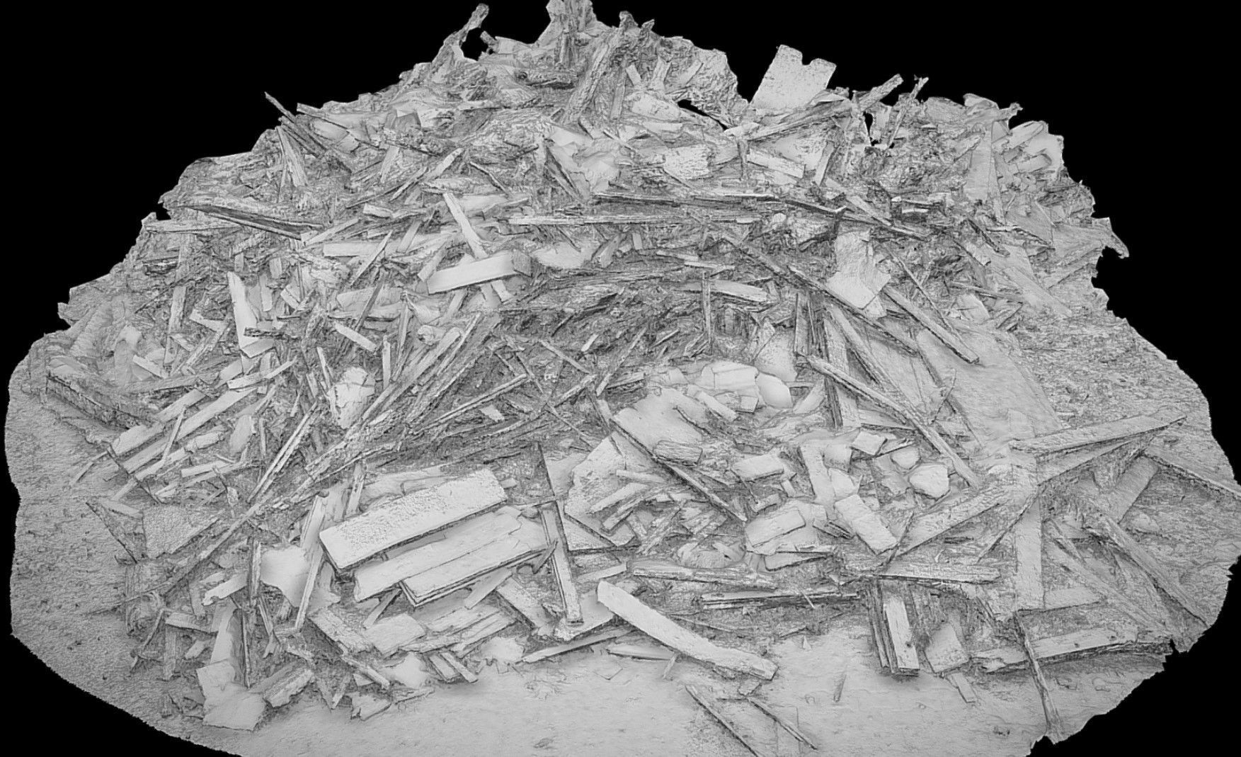 destroyed house wood debris pile photogrammetry Low-poly 3D model_4
