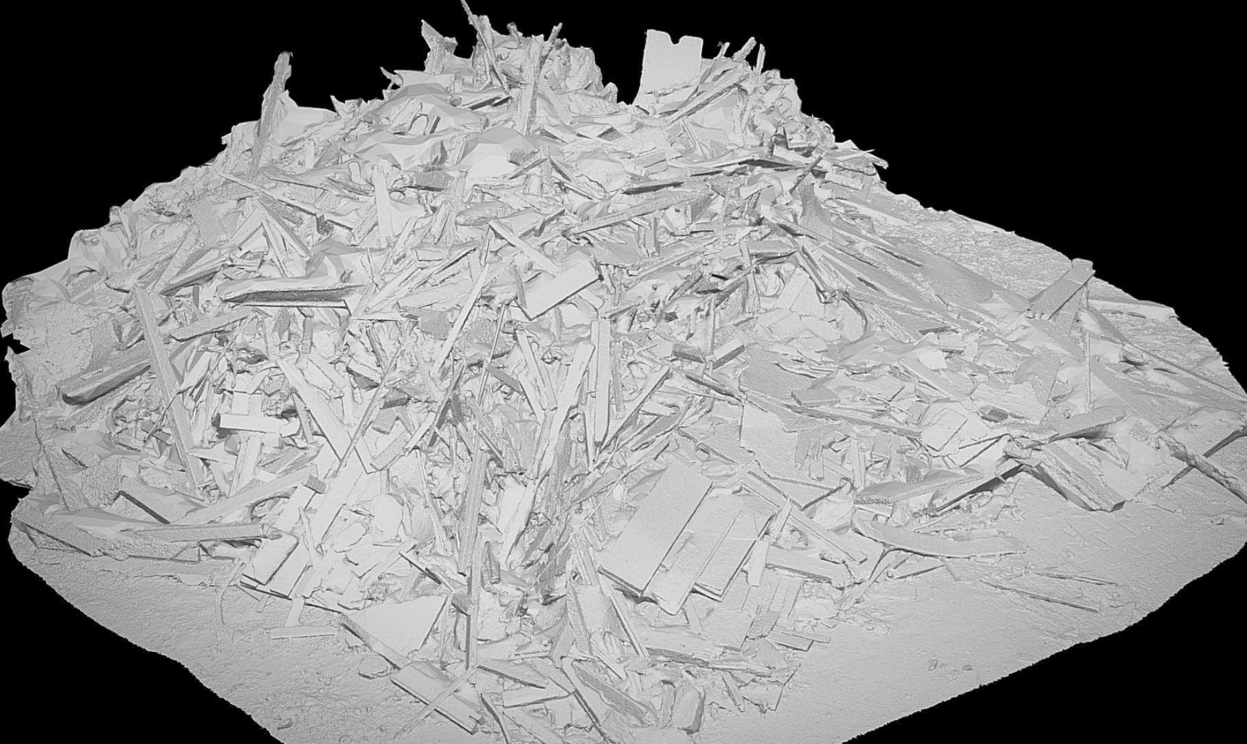destroyed house wood debris pile photogrammetry Low-poly 3D model_5