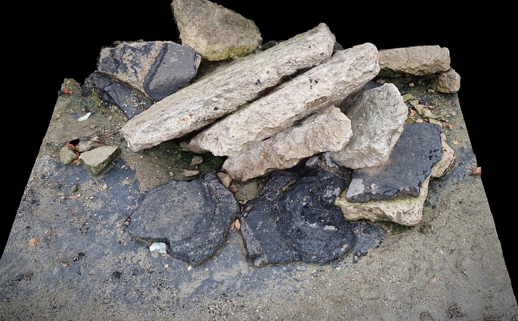 concrete ruins destroyed house debris blocks photogrammetry  Low-poly 3D model_1